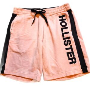 Hollister Men's shorts, coral peach & black, drawstring waist, pockets, Small